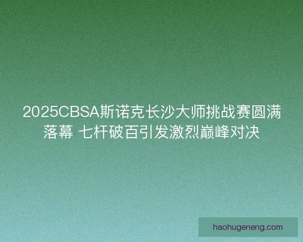 2025CBSA斯诺克长沙大师挑战赛圆满落幕 七杆破百引发激烈巅峰对决